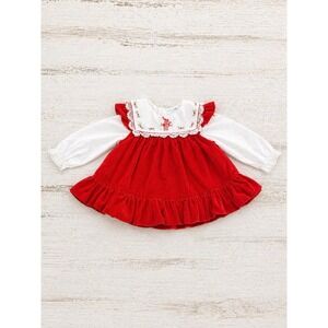 Vintage Baby Togs 12M Red Velvet Dress Embroidered - Holiday -  Girl